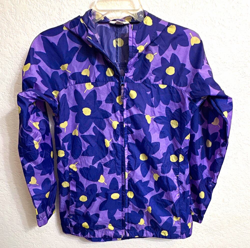 Lands' End Hooded Full Zip Windbreaker Jacket Purple Floral Nylon 10-12